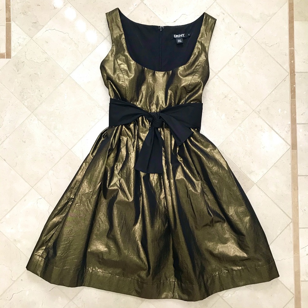 DKNY Gold Metallic Dress - Size 0 - Picture 2 of 9